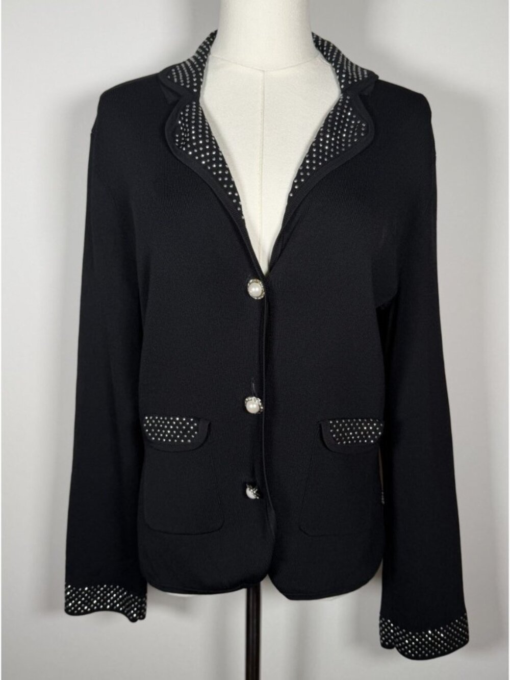 Vintage Y2K BCBG MaxAzria black studded stretch glam holiday sweater blazer L